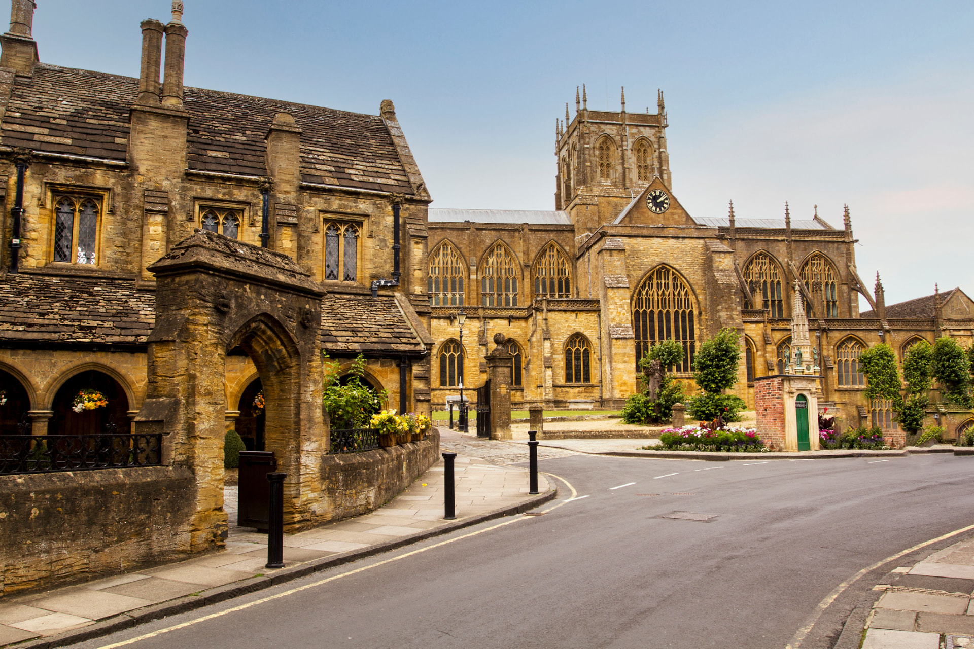 Sherborne Abbey and surrounding historic school buildings